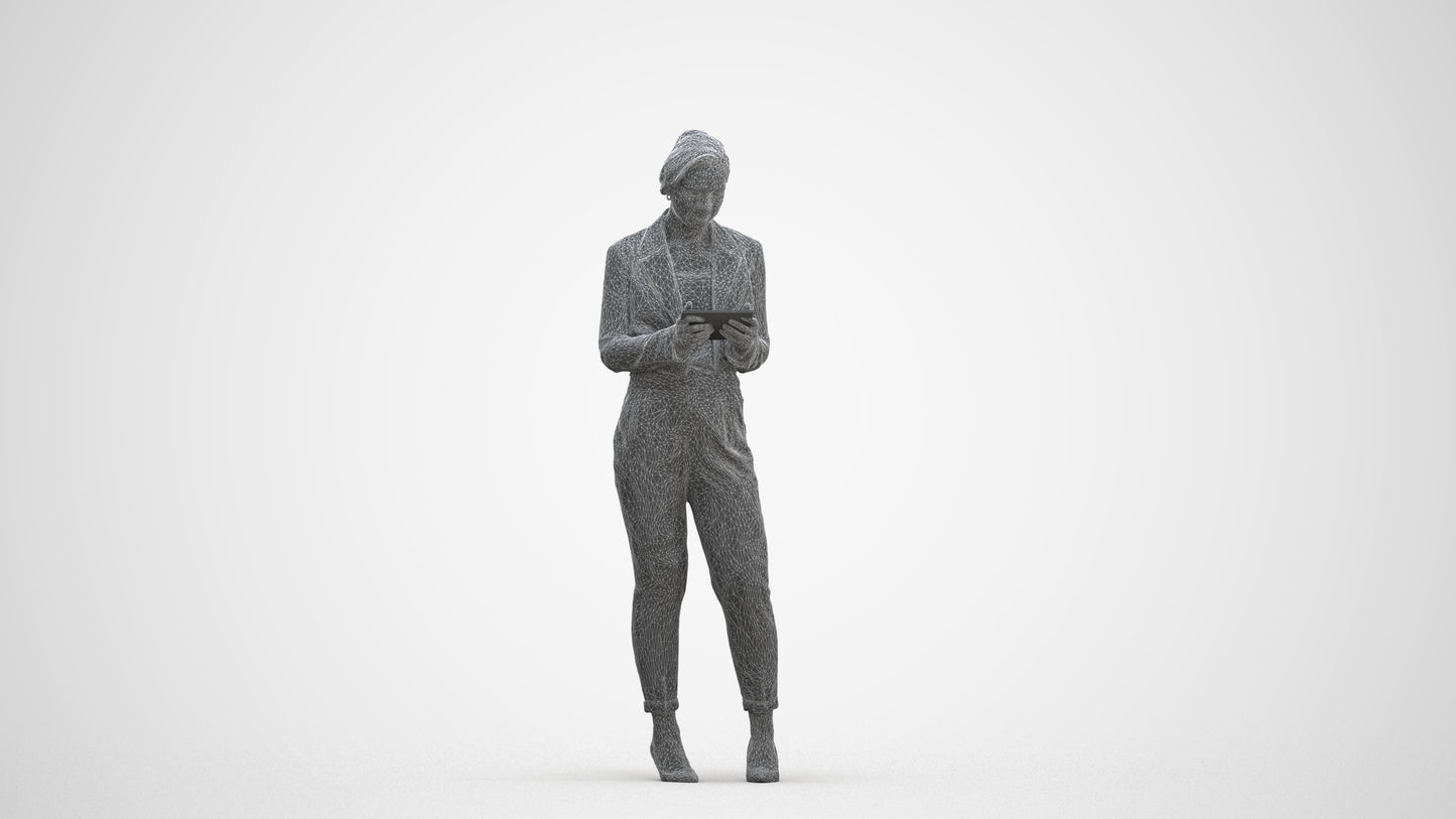 scanned 3D woman business standing, photogrammetry people for Enscape and V-Ray, three-quarter front view render