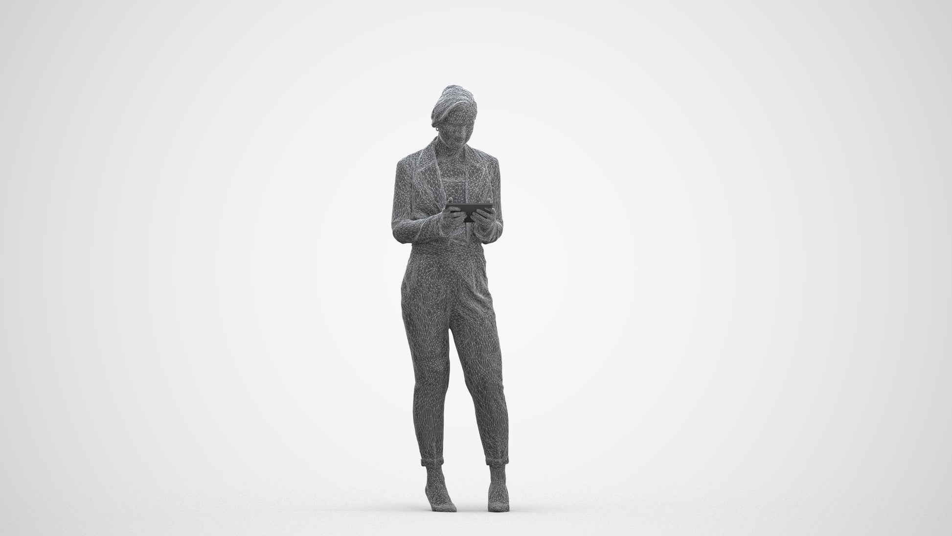 scanned 3D woman business standing, photogrammetry people for Enscape and V-Ray, three-quarter front view render