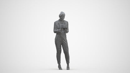 scanned 3D woman business standing, photogrammetry people for Enscape and V-Ray, three-quarter front view render