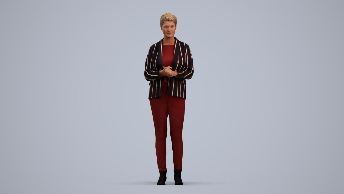 realistic 3D human woman business standing, archviz people FBX OBJ for Blender, standing pose render