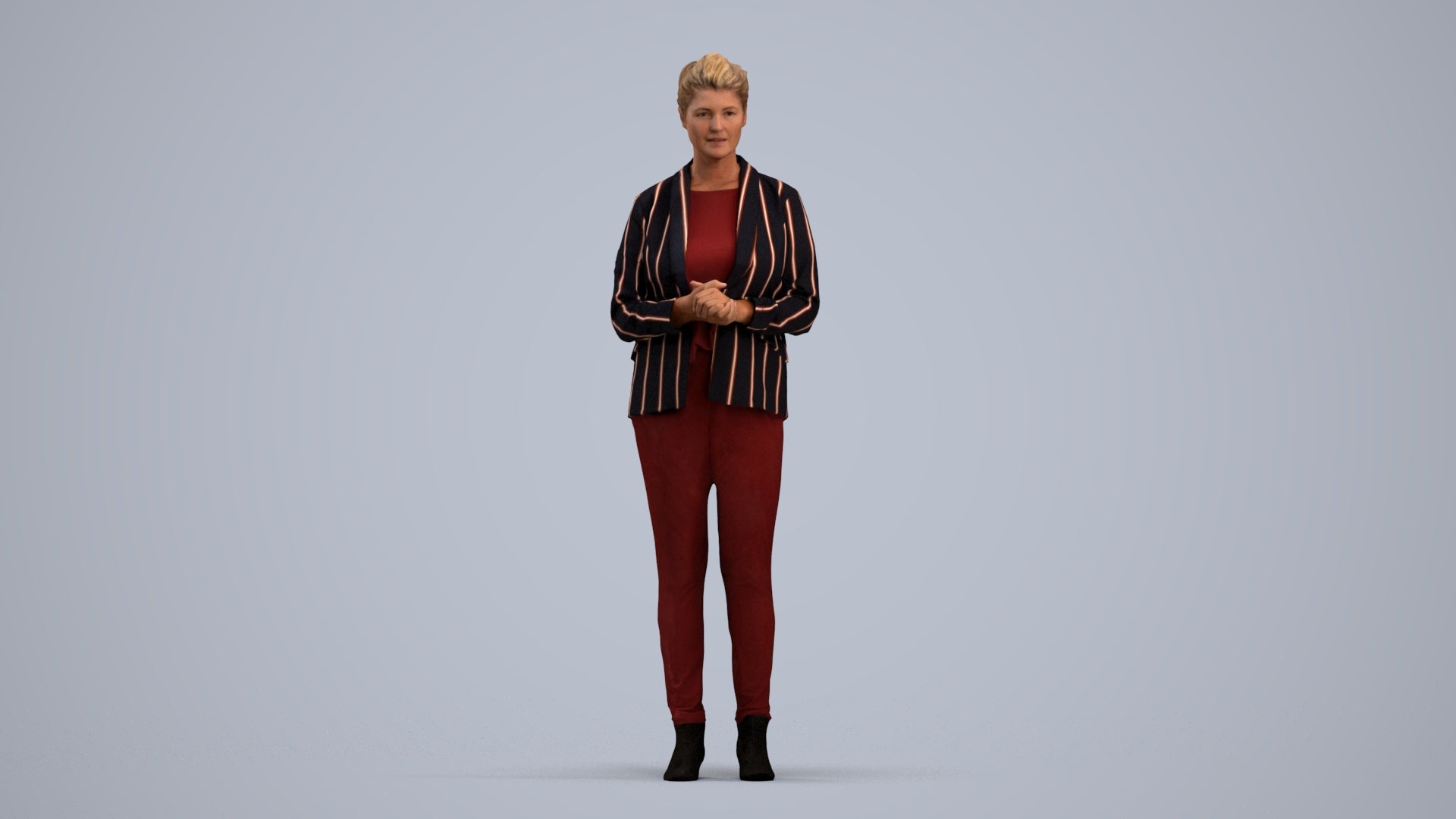 realistic 3D human woman business standing, archviz people FBX OBJ for Blender, standing pose render