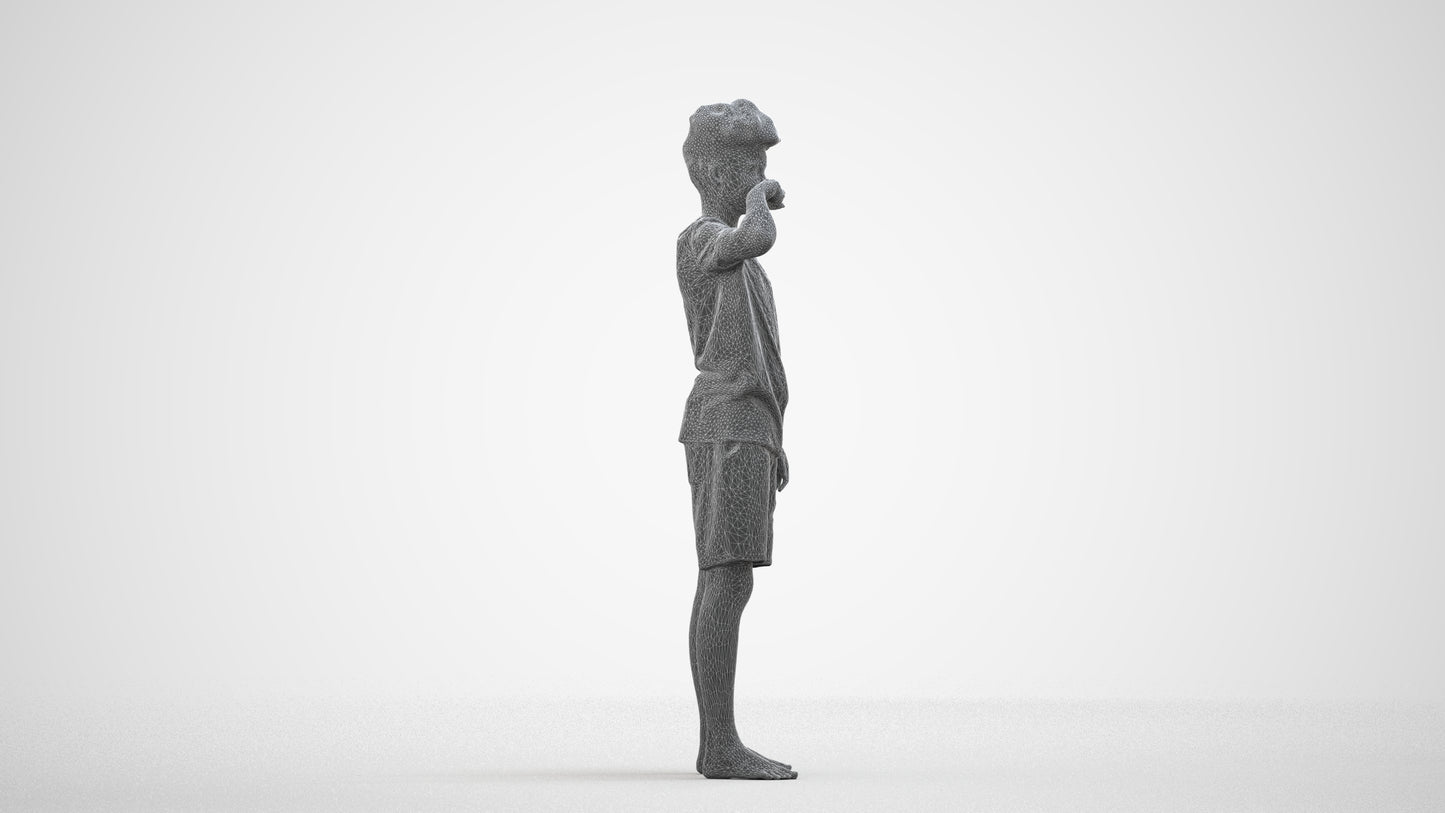 3D scanned boy kids, photorealistic archviz people for Enscape and SketchUp, wireframe side view