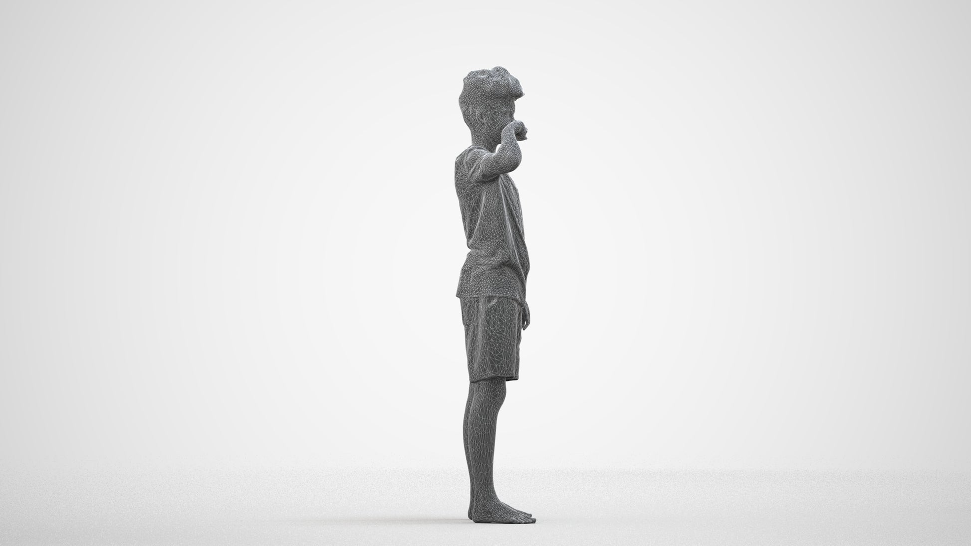 3D scanned boy kids, photorealistic archviz people for Enscape and SketchUp, wireframe side view