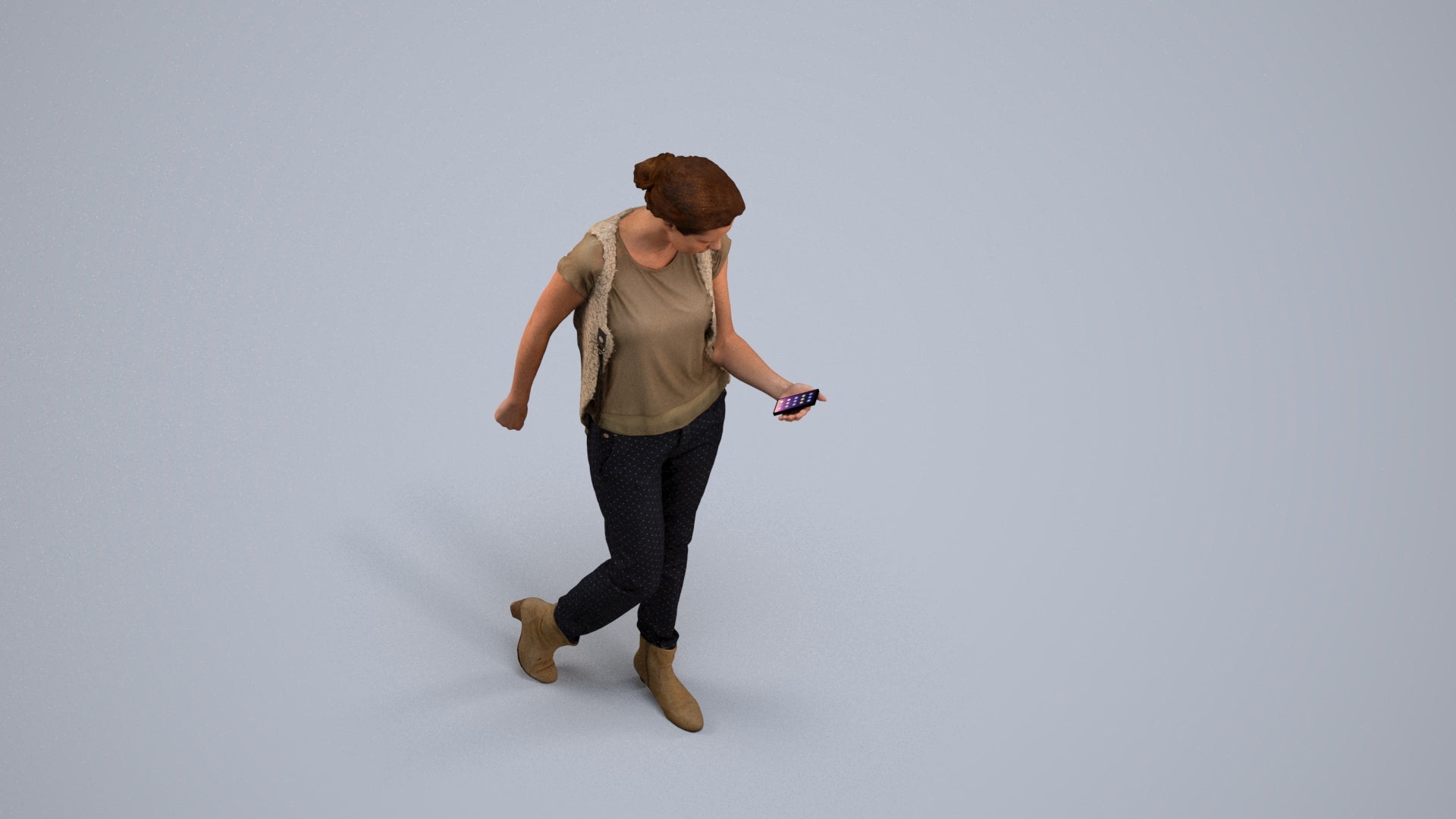 3D scanned woman standing casual, photorealistic archviz people for Enscape and SketchUp, back view render