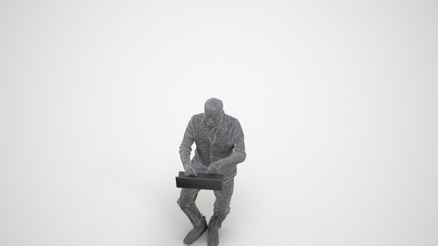 realistic 3D human man business, archviz people FBX OBJ for Blender, wireframe three-quarter view