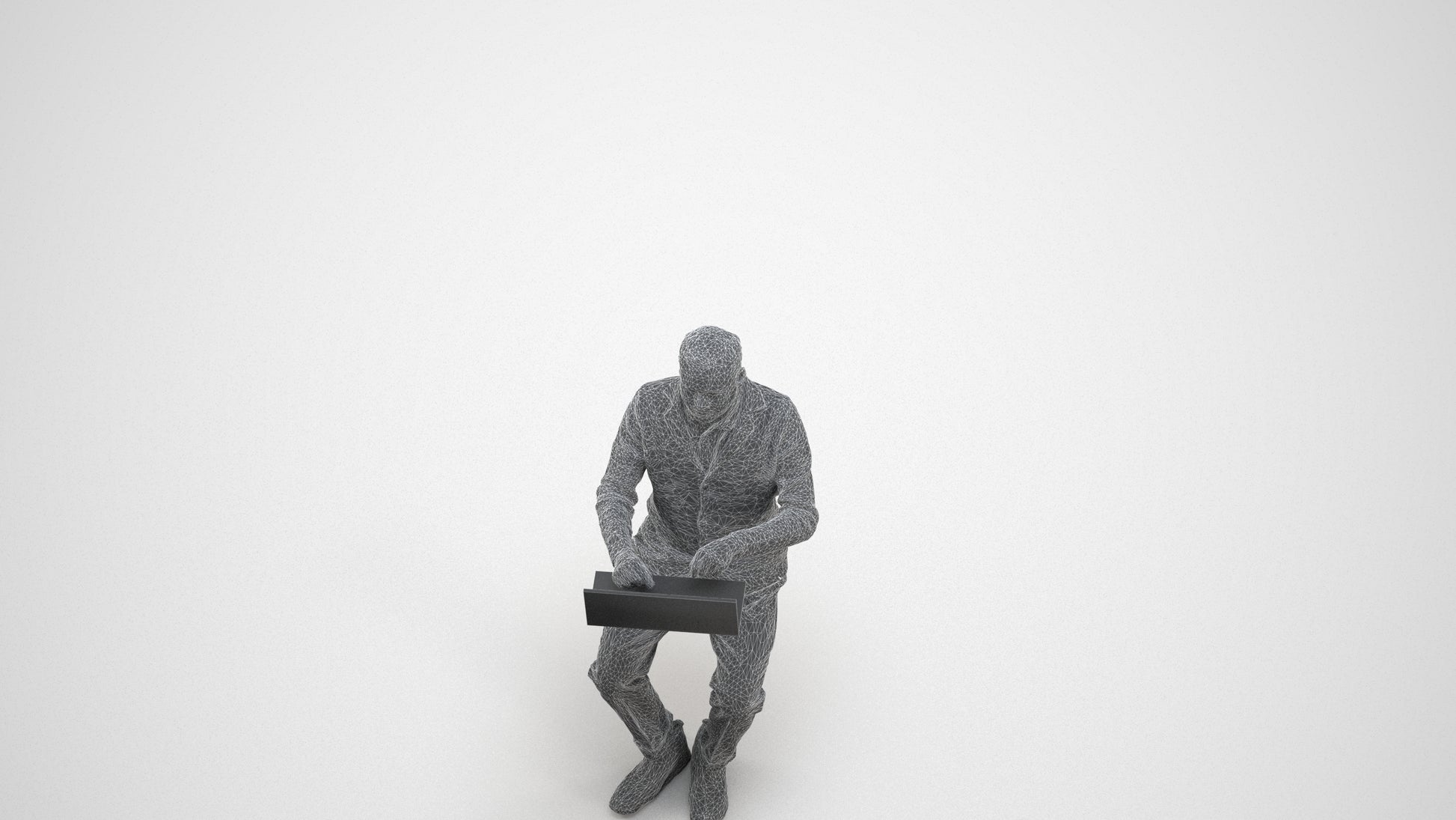 realistic 3D human man business, archviz people FBX OBJ for Blender, wireframe three-quarter view