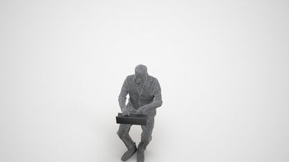 realistic 3D human man business, archviz people FBX OBJ for Blender, wireframe three-quarter view