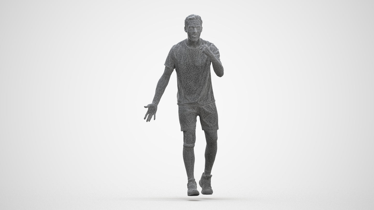 3D human model man sport, photogrammetry scanned person for archviz, three-quarter front view render