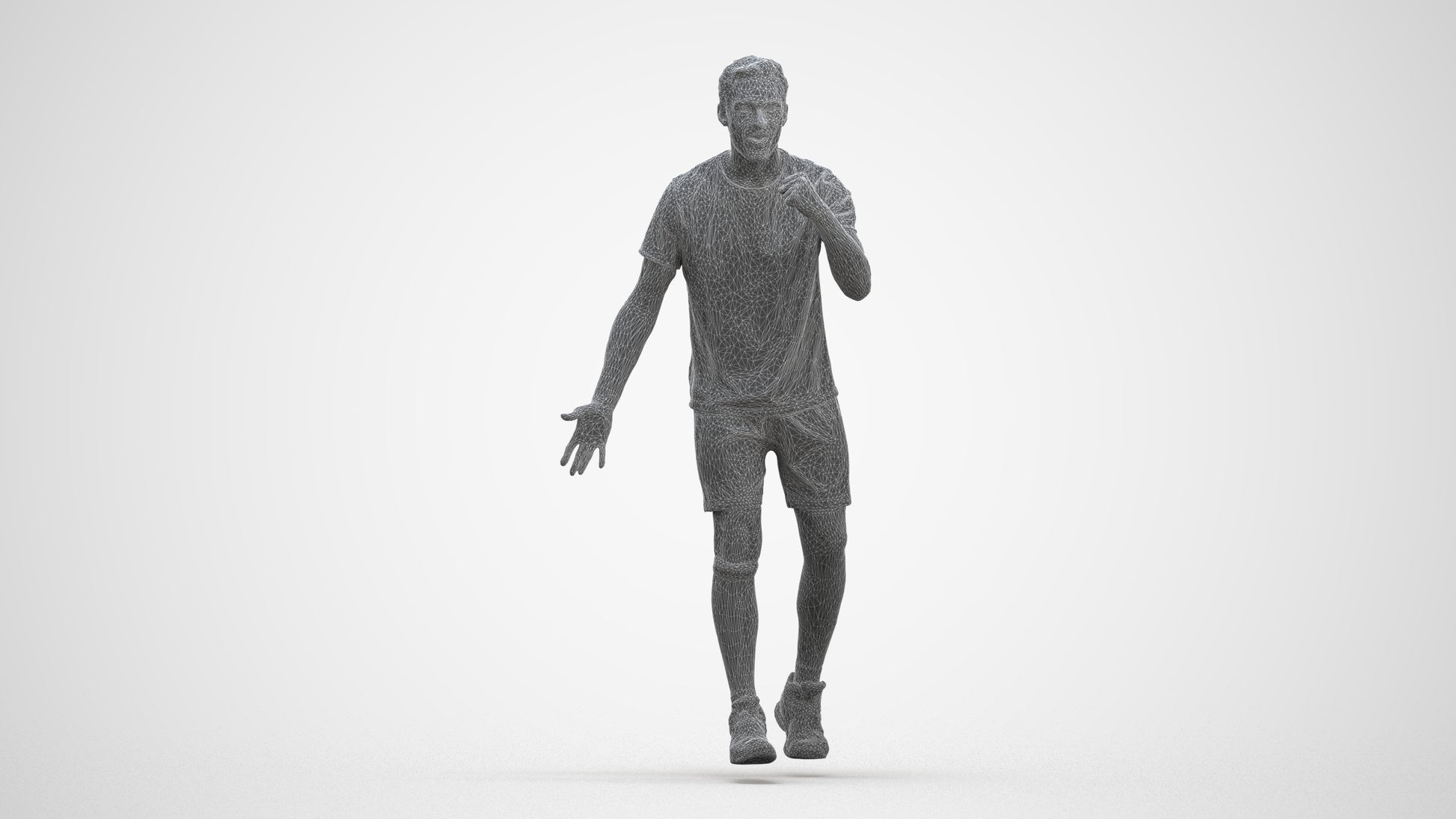 3D human model man sport, photogrammetry scanned person for archviz, three-quarter front view render