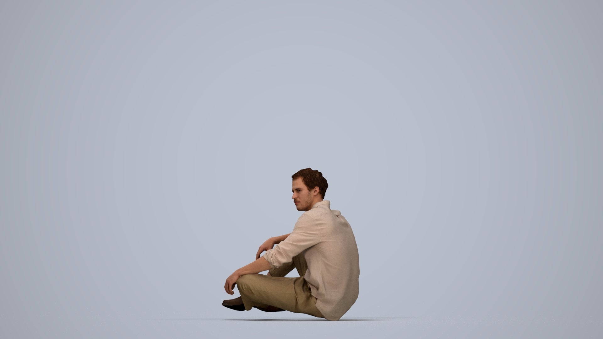 scanned 3D man casual sitting, photogrammetry people for Enscape and V-Ray, top-down view render
