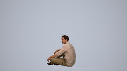 scanned 3D man casual sitting, photogrammetry people for Enscape and V-Ray, top-down view render