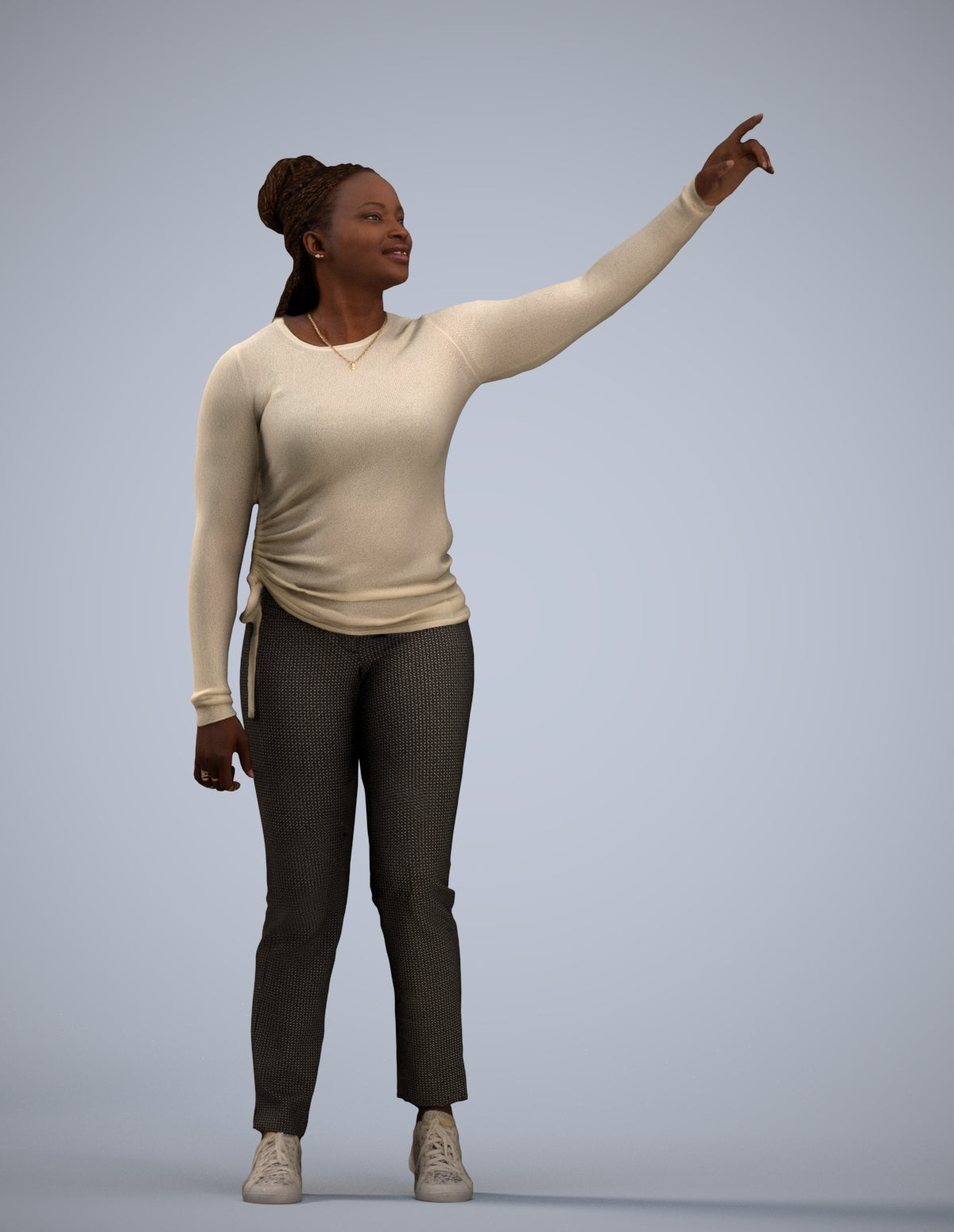 3D scanned woman standing casual, photorealistic archviz people for Enscape and SketchUp