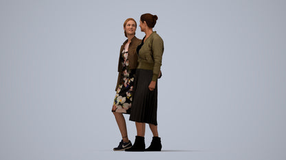 3D human model senior woman casual kids, photogrammetry scanned person for archviz, top-down view render