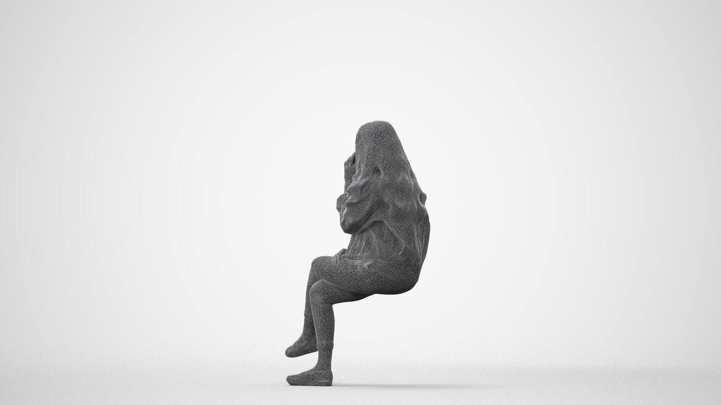 realistic 3D human woman casual sitting, archviz people FBX OBJ for Blender, square thumbnail