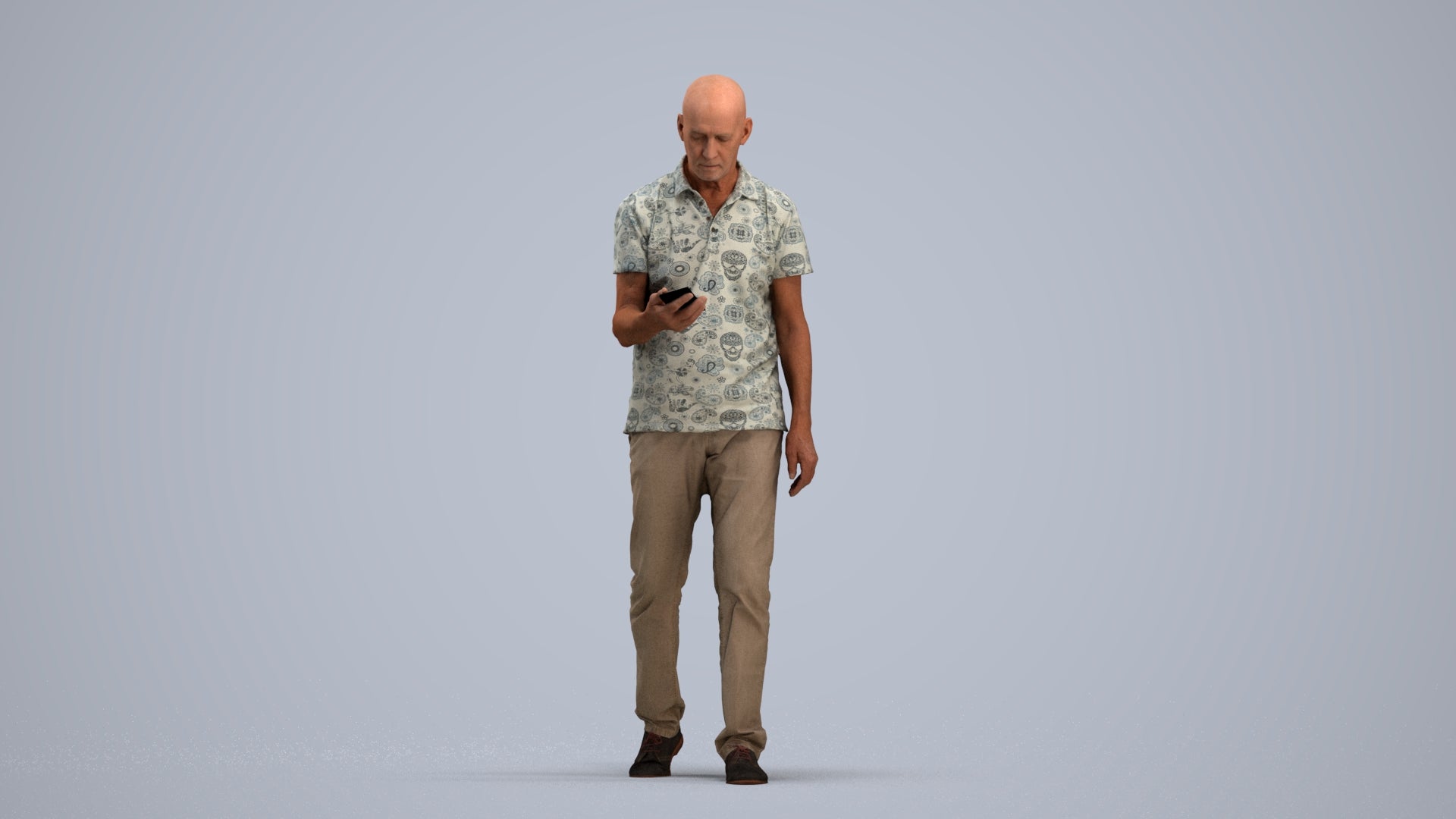 realistic 3D people senior man casual walking, render-ready for V-Ray and Corona, FBX OBJ, standing pose render
