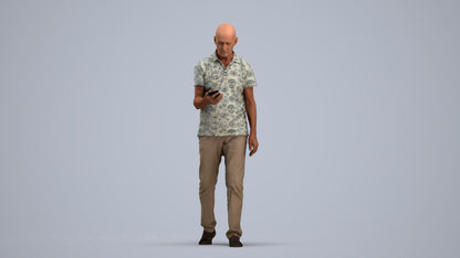 realistic 3D people senior man casual walking, render-ready for V-Ray and Corona, FBX OBJ, standing pose render