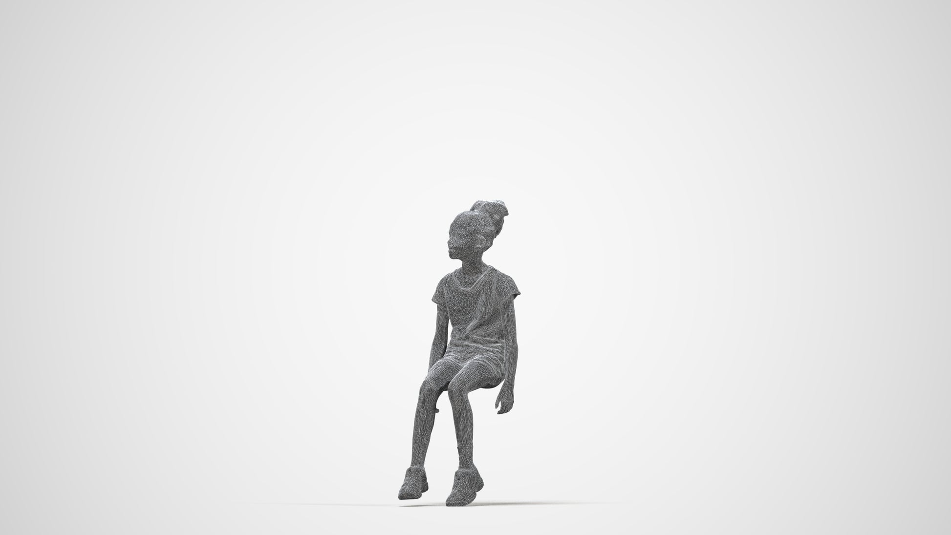 3D people model girl casual kids, scanned human for 3ds Max rendering, wireframe back view