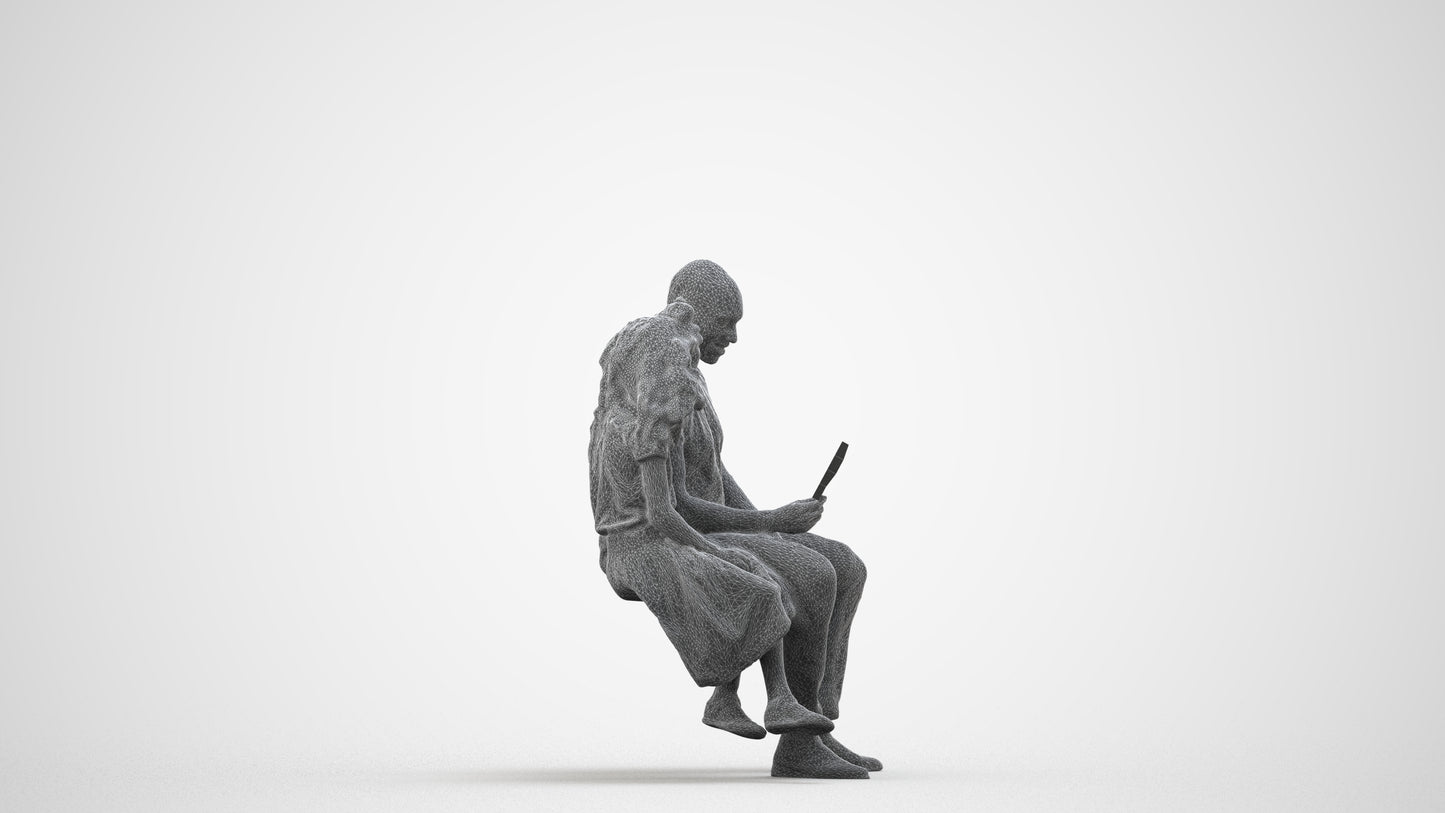 3D people model girl casual kids, scanned human for 3ds Max rendering, wireframe side view