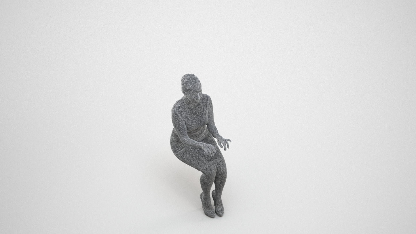 photogrammetry 3D woman business, realistic human model archviz FBX, wireframe three-quarter view