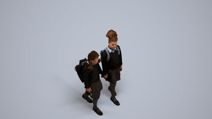 realistic 3D girl kids, scanned archviz people for Blender and 3ds Max, back view render