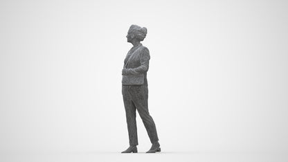 3D human model woman business walking, photogrammetry scanned person for archviz, wireframe back view