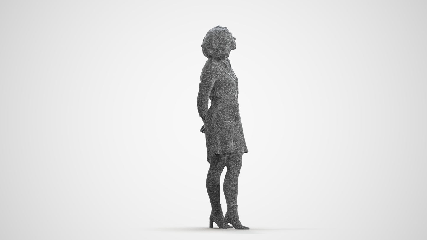 3D people model woman casual standing, scanned human for 3ds Max rendering, wireframe front view