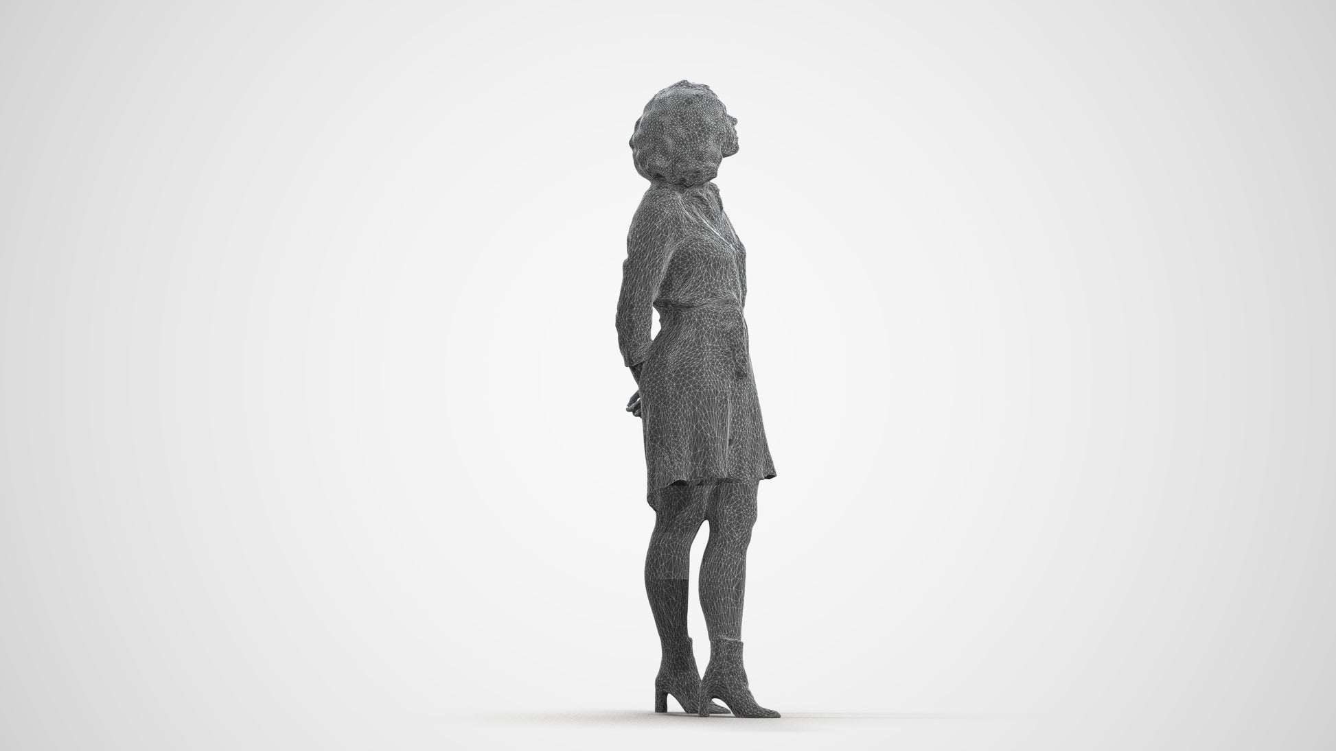 3D people model woman casual standing, scanned human for 3ds Max rendering, wireframe front view
