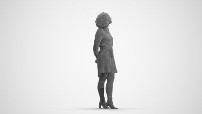 3D people model woman casual standing, scanned human for 3ds Max rendering, wireframe front view