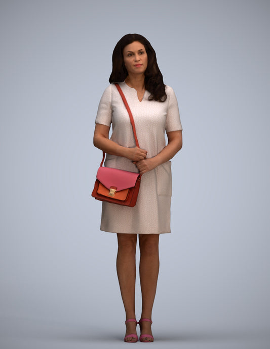 realistic 3D woman business standing, scanned archviz people for Blender and 3ds Max