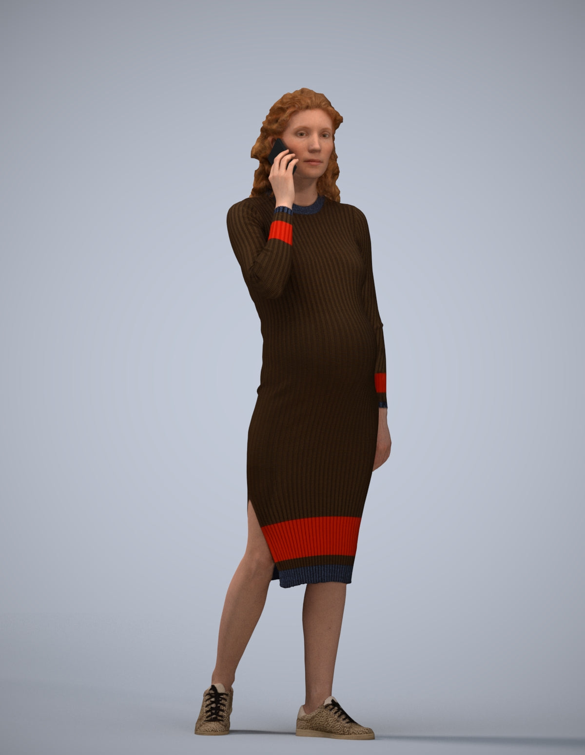 3D human model woman casual walking, photogrammetry scanned person for archviz