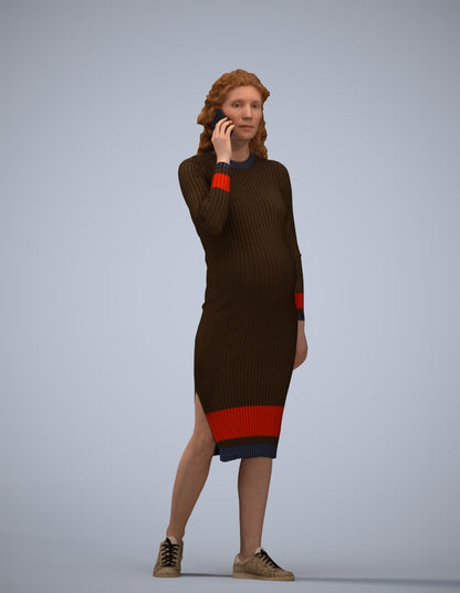 3D human model woman casual walking, photogrammetry scanned person for archviz