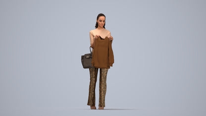 realistic 3D woman casual shopping, scanned archviz people for Blender and 3ds Max, top-down view render