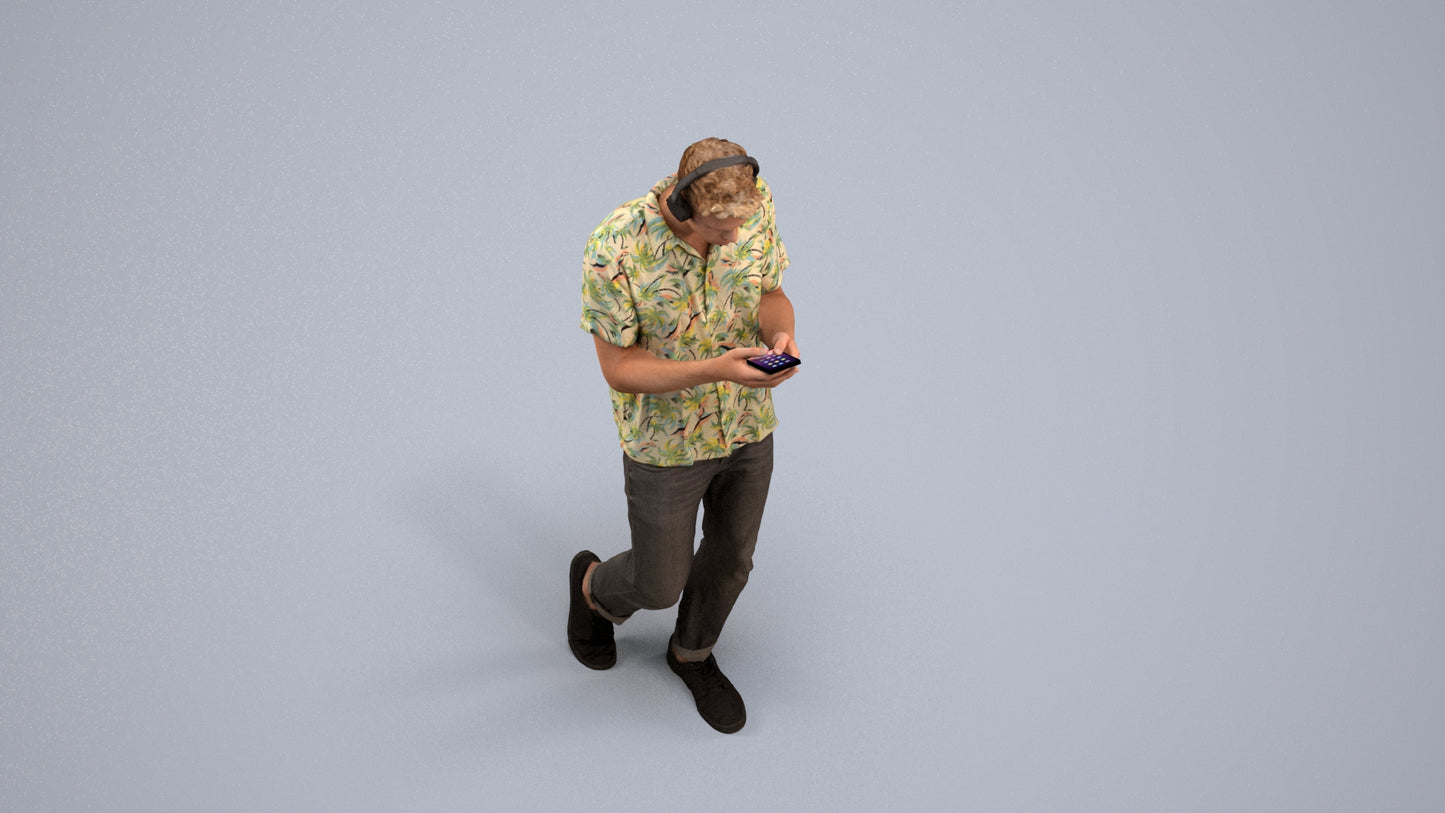 3D scanned man standing casual, photorealistic archviz people for Enscape and SketchUp, back view render