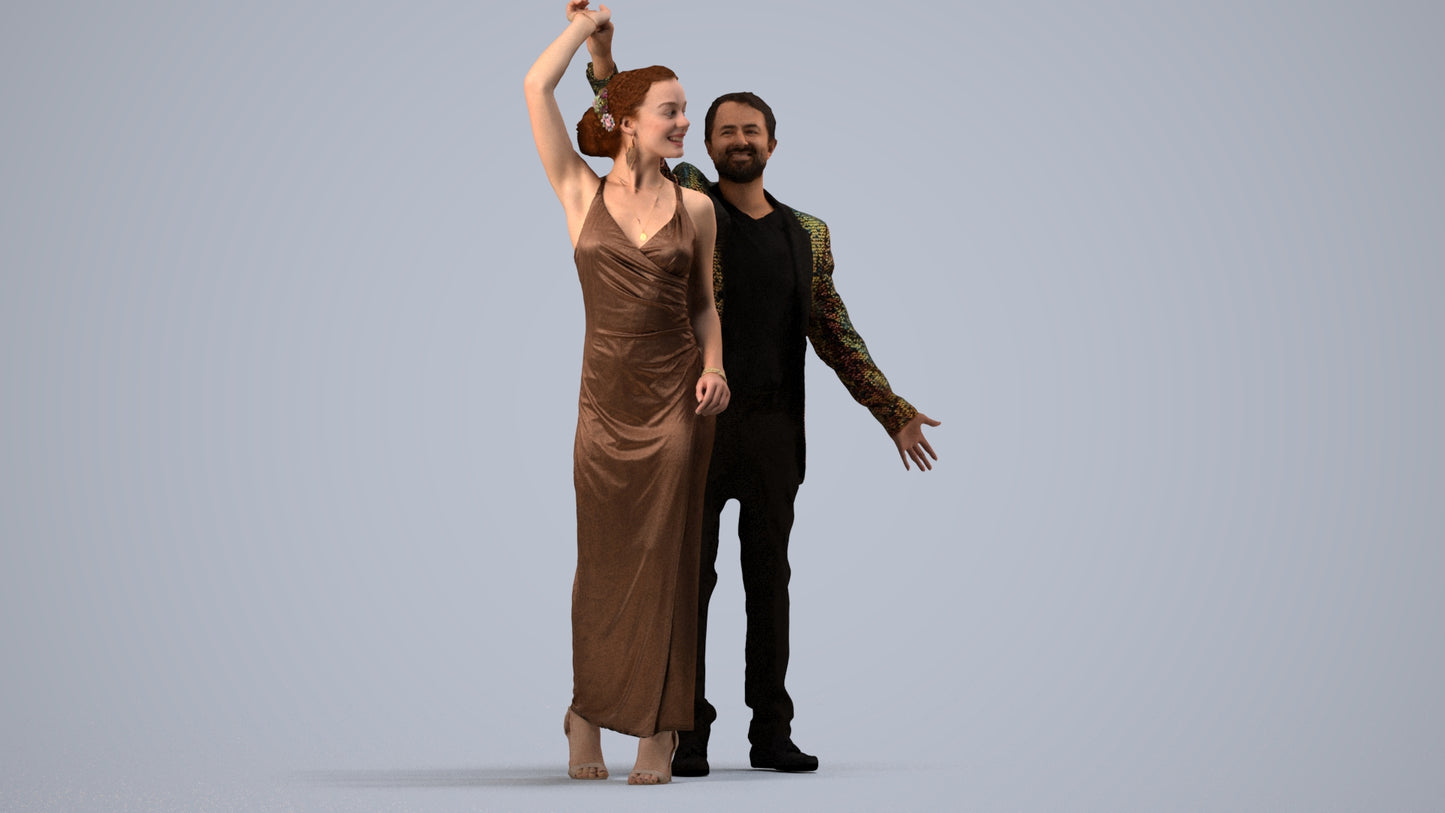 scanned 3D woman formal dancing, photogrammetry people for Enscape and V-Ray, side view render