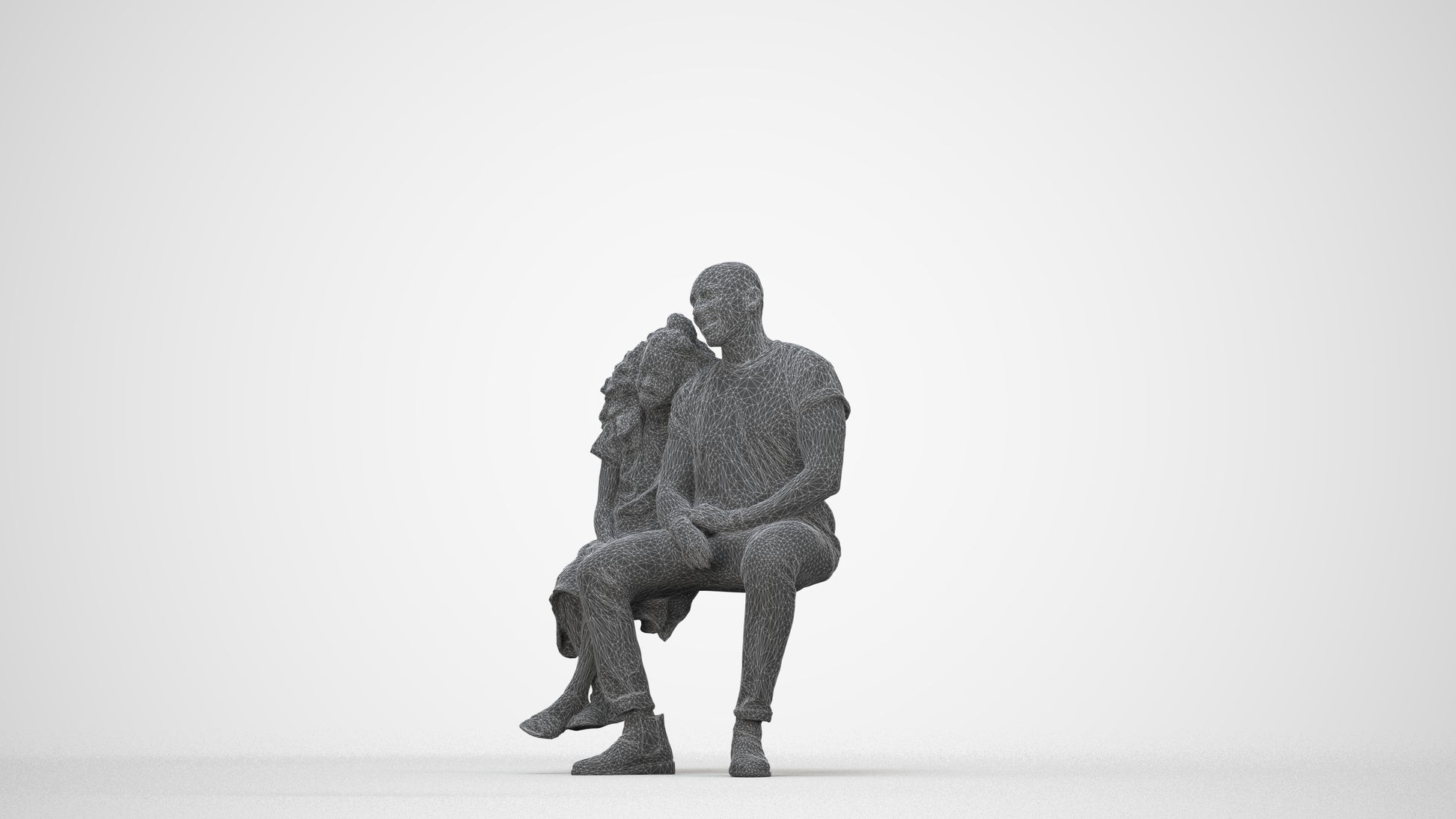 3D scanned girl kids casual, photorealistic archviz people for Enscape and SketchUp, wireframe back view