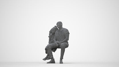 3D scanned girl kids casual, photorealistic archviz people for Enscape and SketchUp, wireframe back view