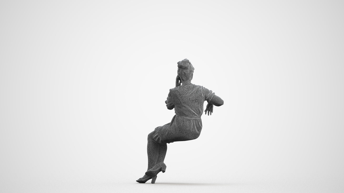 scanned 3D woman casual sitting, photogrammetry people for Enscape and V-Ray, wireframe front view