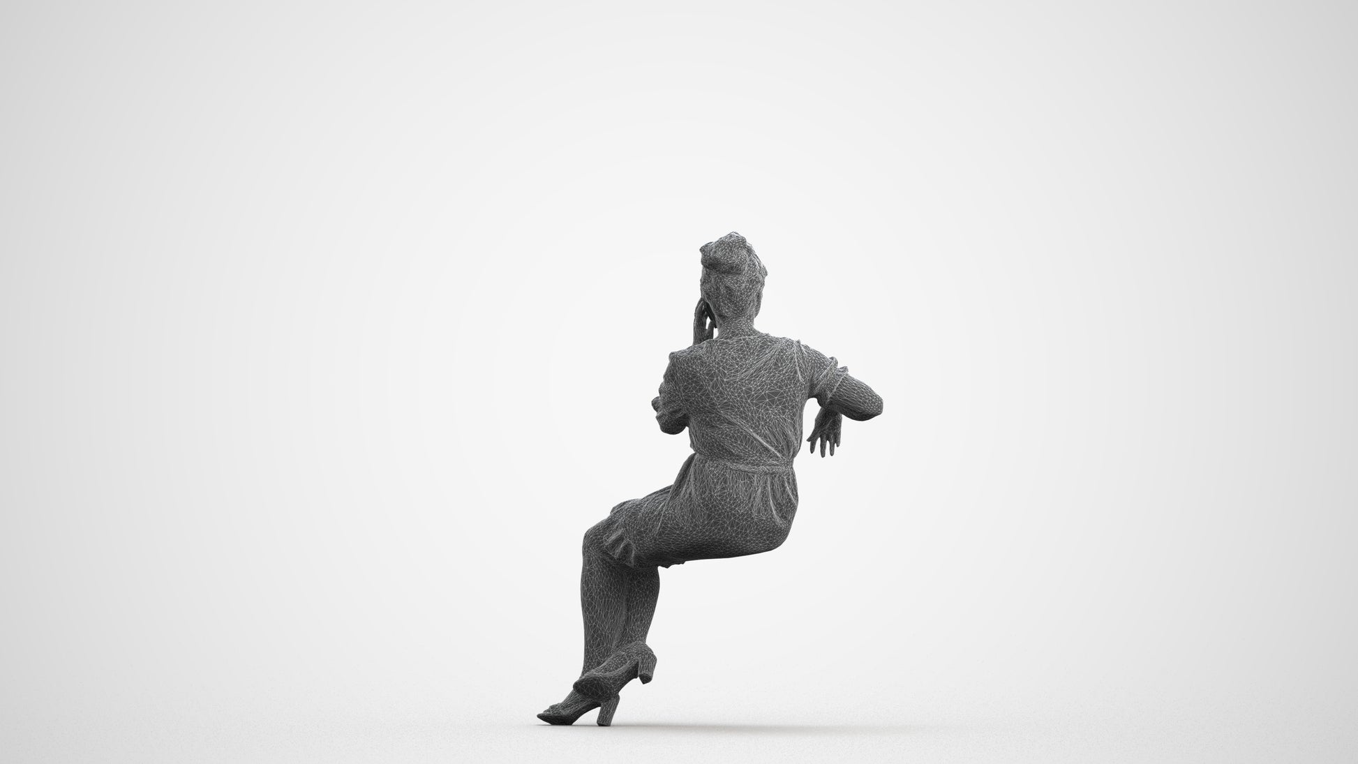 scanned 3D woman casual sitting, photogrammetry people for Enscape and V-Ray, wireframe front view
