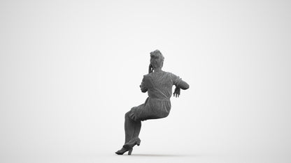 scanned 3D woman casual sitting, photogrammetry people for Enscape and V-Ray, wireframe front view