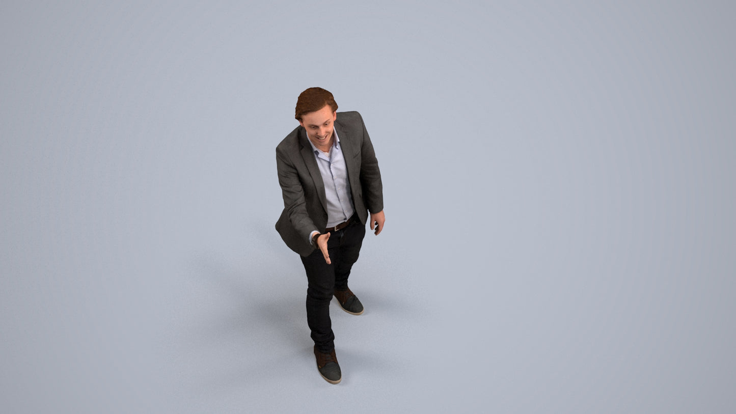 realistic 3D human man business, archviz people FBX OBJ for Blender, back view render