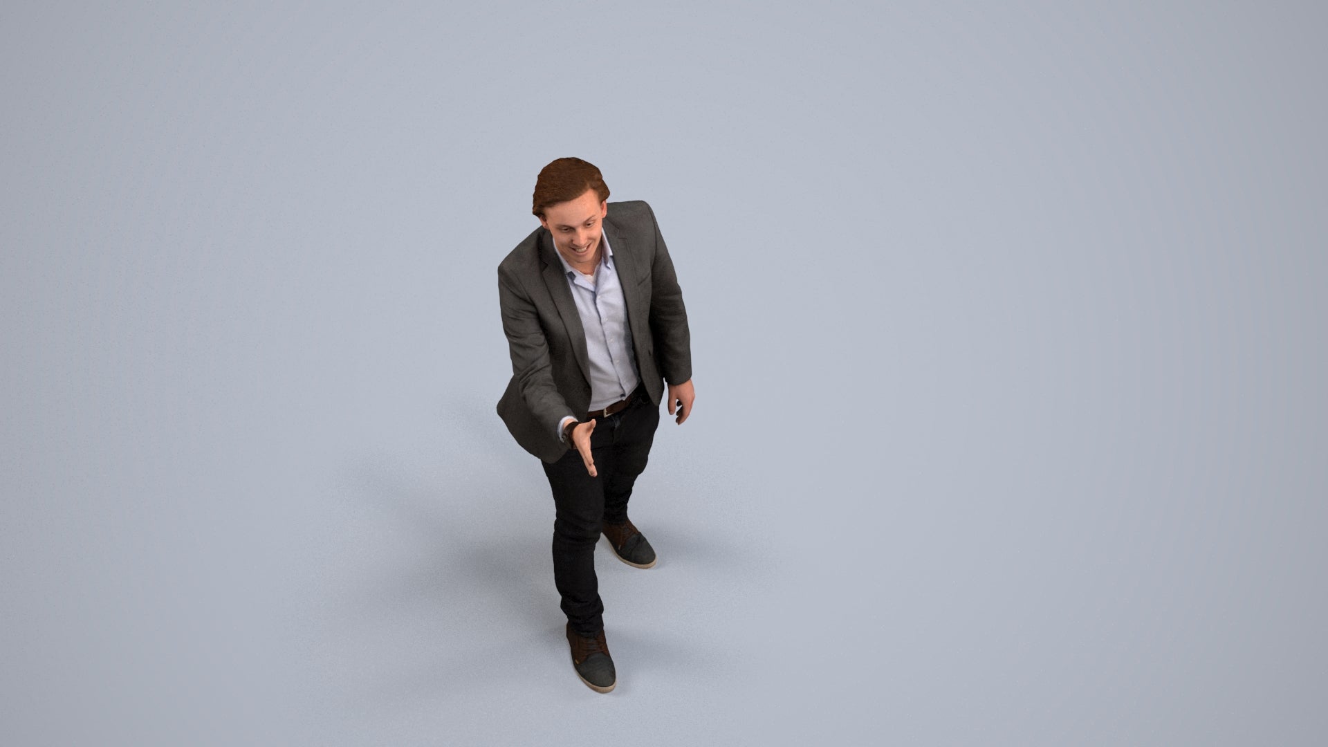 realistic 3D human man business, archviz people FBX OBJ for Blender, back view render