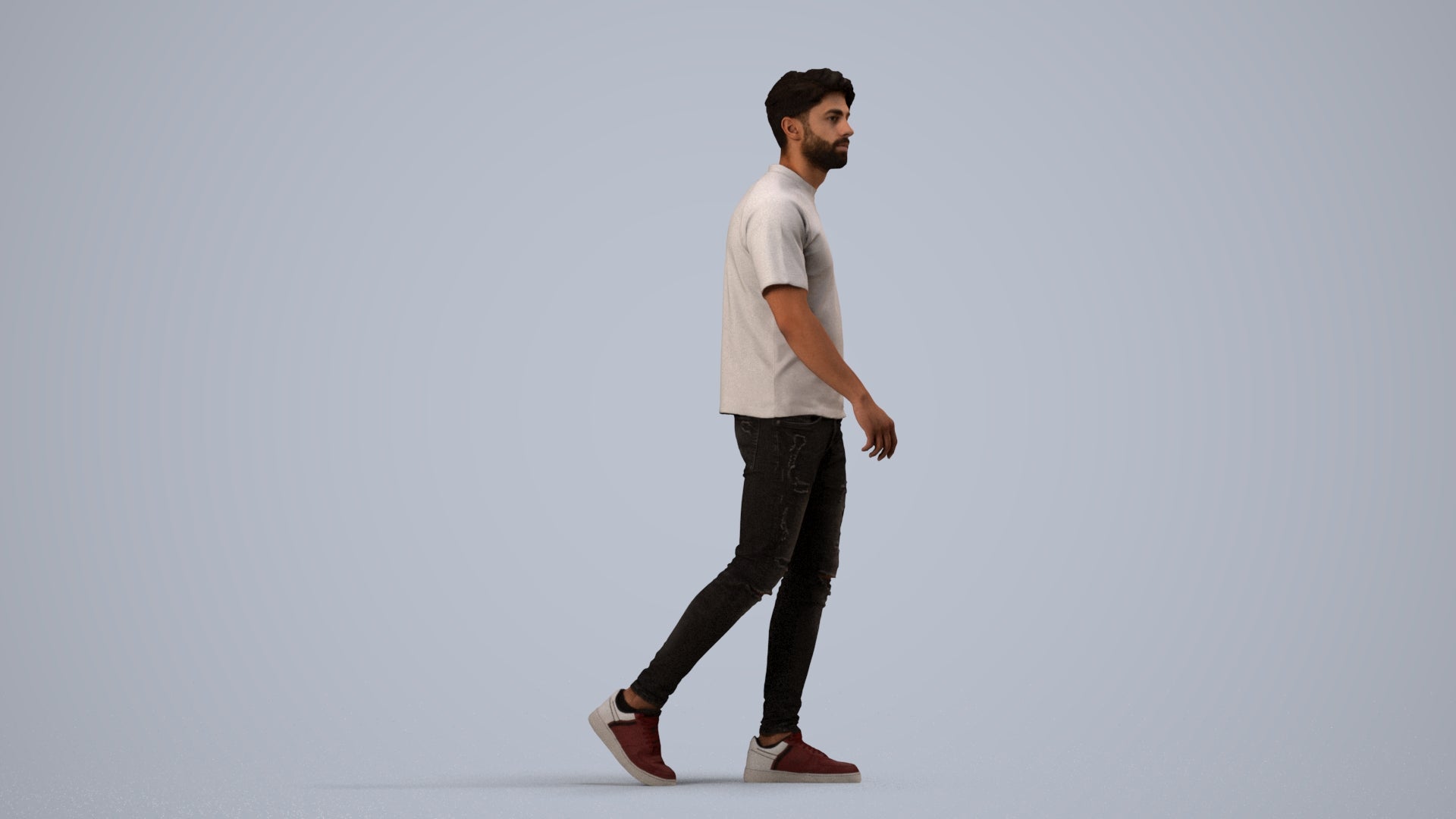 photogrammetry 3D man casual walking, realistic human model archviz FBX, side view render
