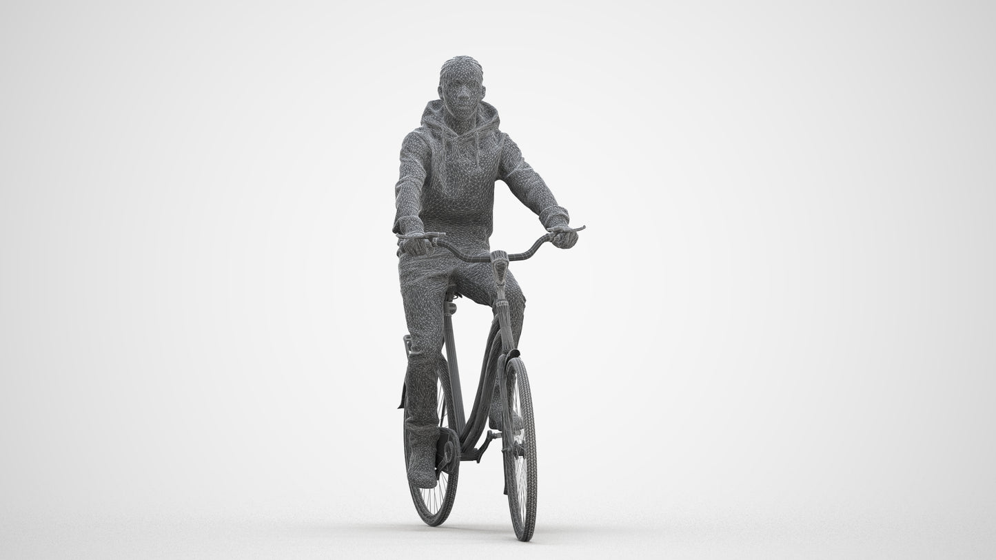 realistic 3D boy casual cycling, scanned archviz people for Blender and 3ds Max, three-quarter front view render