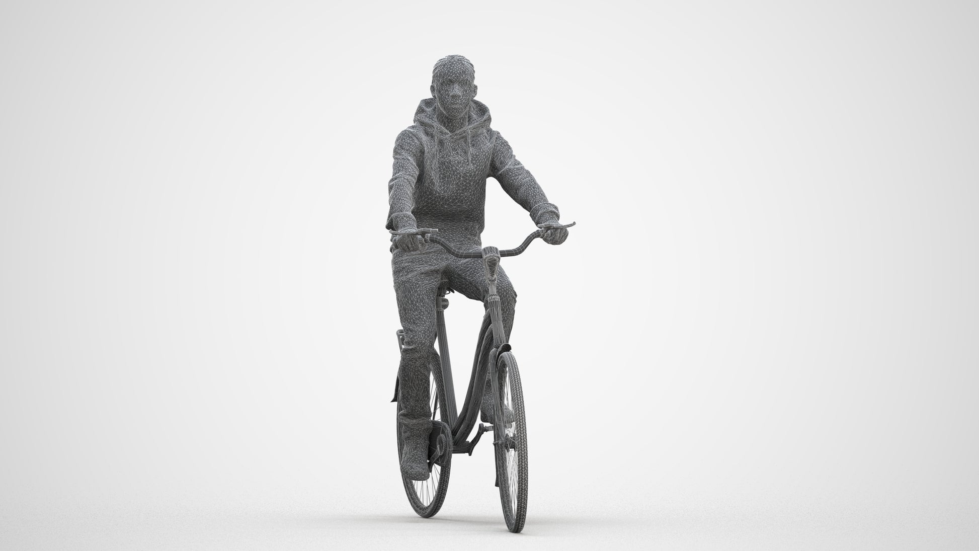 realistic 3D boy casual cycling, scanned archviz people for Blender and 3ds Max, three-quarter front view render