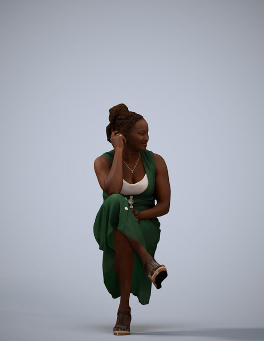 3D people model woman casual sitting, scanned human for 3ds Max rendering