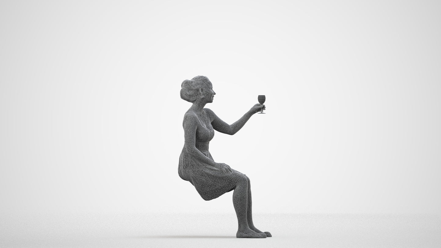 3D scanned woman formalaffairs formal, photorealistic archviz people for Enscape and SketchUp, wireframe side view