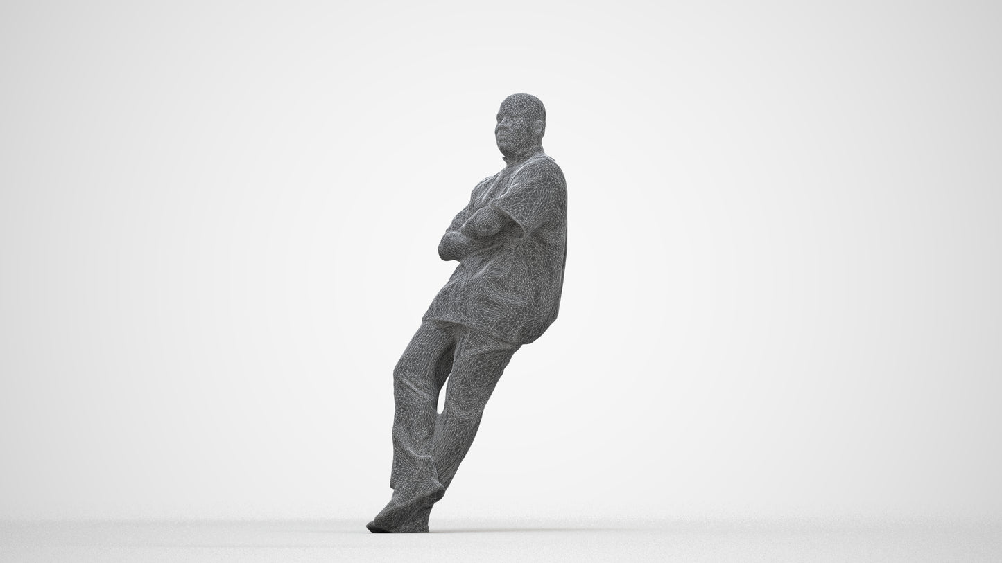 3D scanned man hospitality, photorealistic archviz people for Enscape and SketchUp, wireframe back view