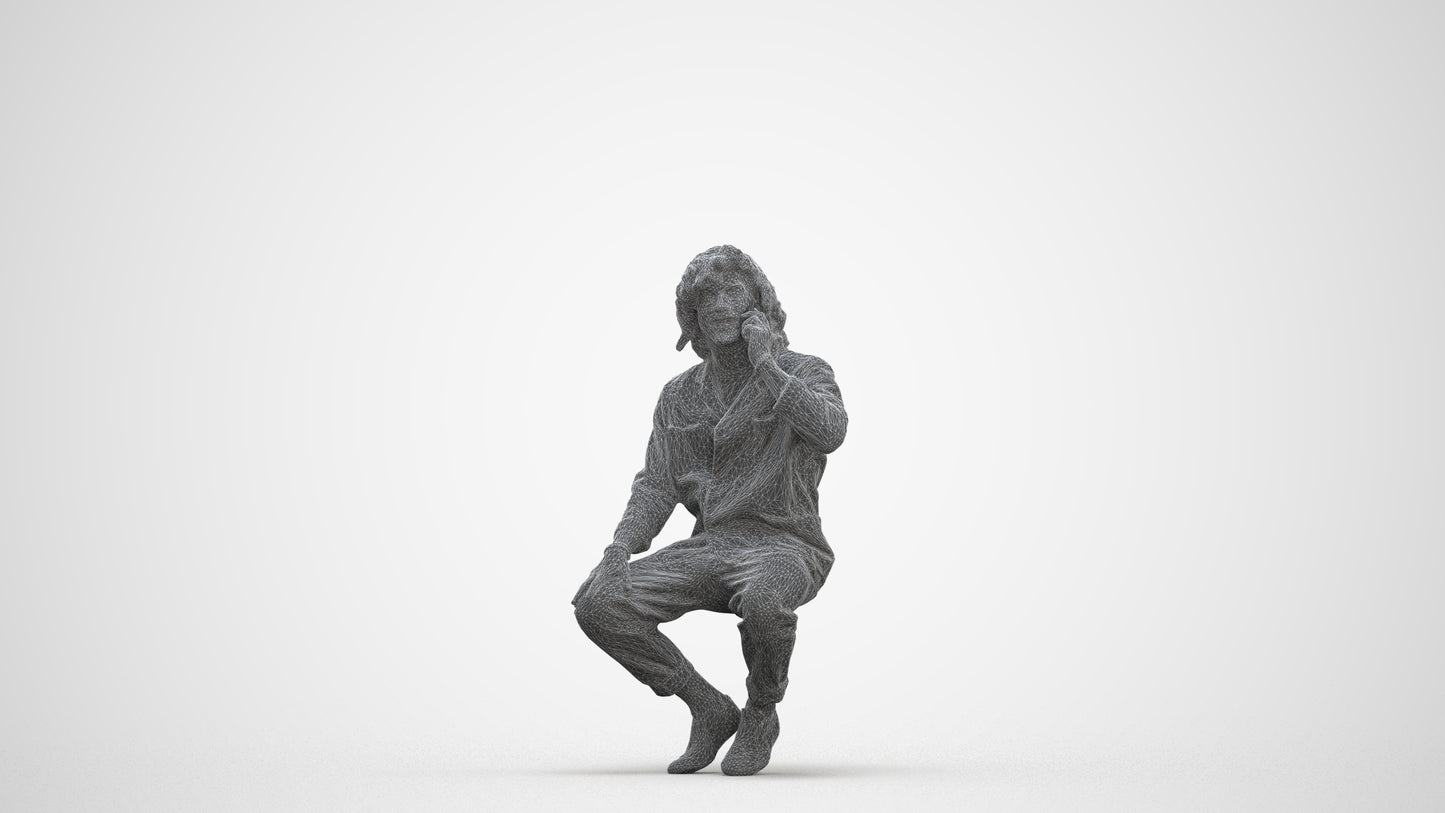 realistic 3D man casual sitting, scanned archviz people for Blender and 3ds Max, three-quarter front view render