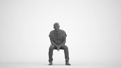 3D scanned senior man sitting casual, photorealistic archviz people for Enscape and SketchUp, three-quarter front view render