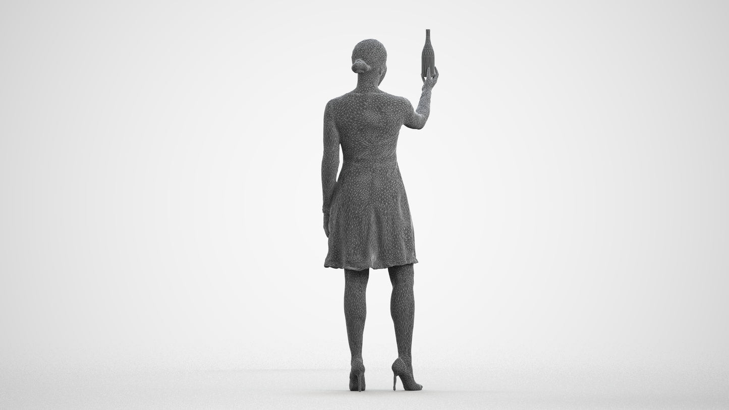 photogrammetry 3D woman casual hospitality, realistic human model archviz FBX, wireframe front view